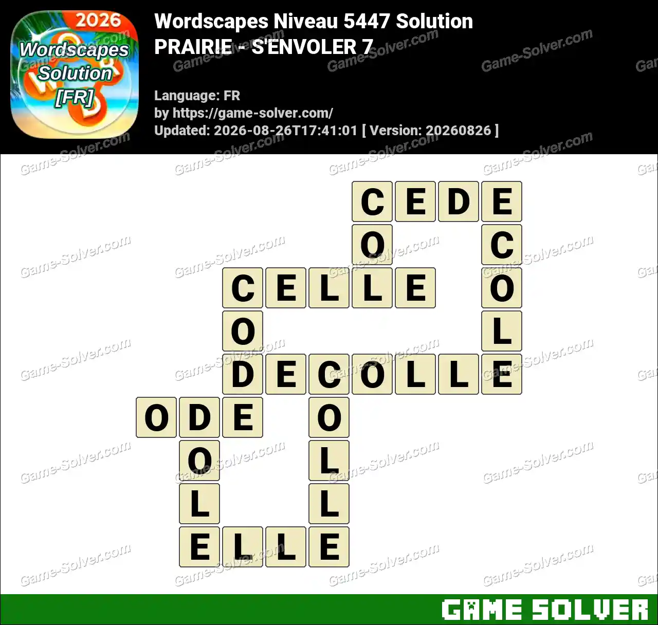 Wordscapes Français Niveau 5447 Solution — PRAIRIE – S’ENVOLER 7